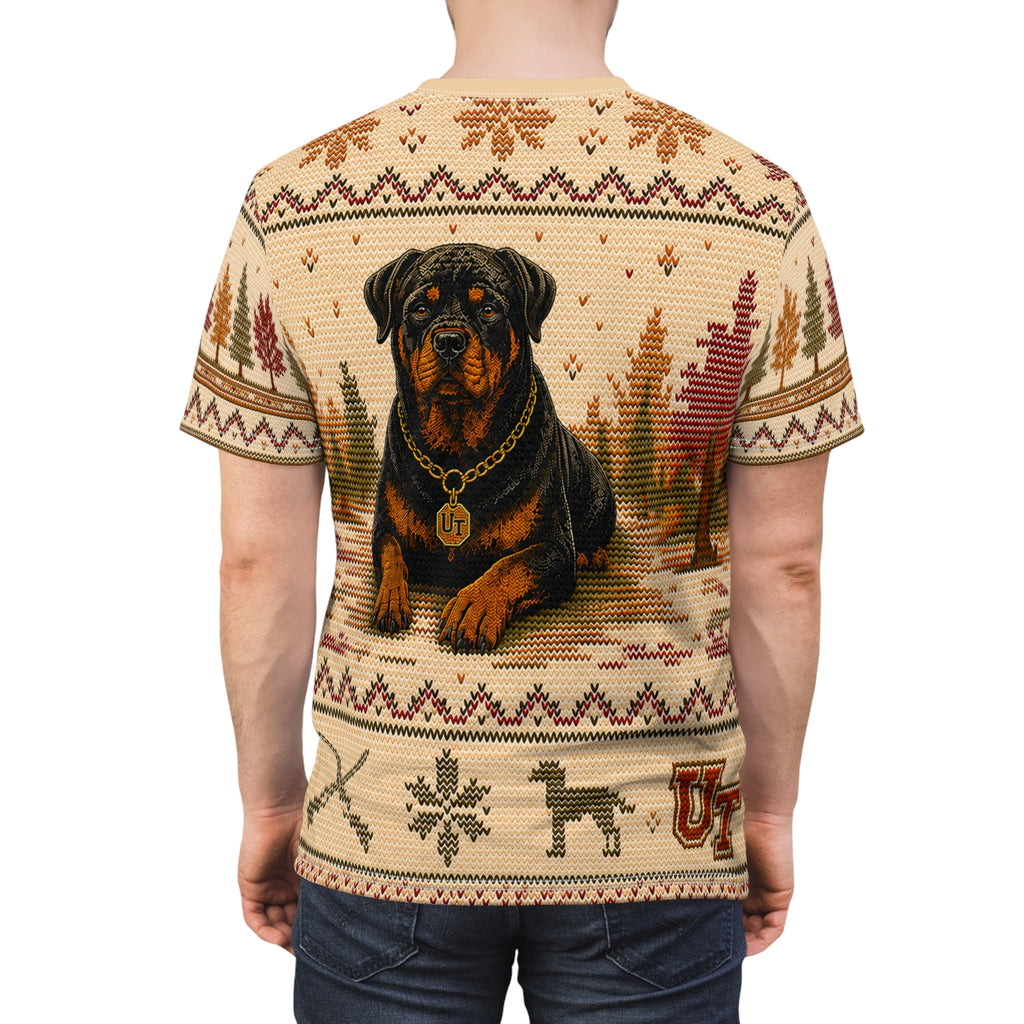 Rottweiler forest design tee, back view