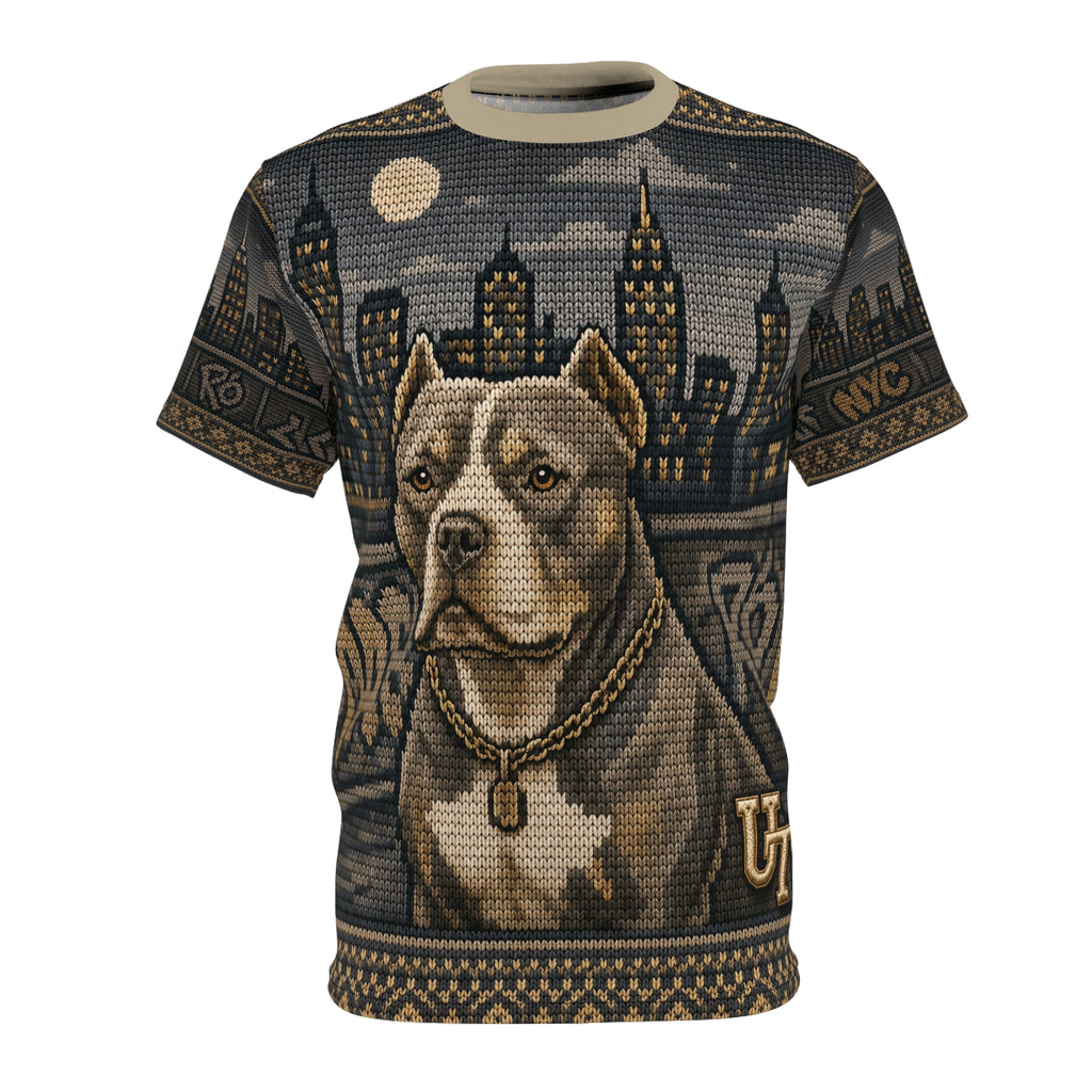 Pitbull Cityscape Knit-Style Ugly Sweater Tee