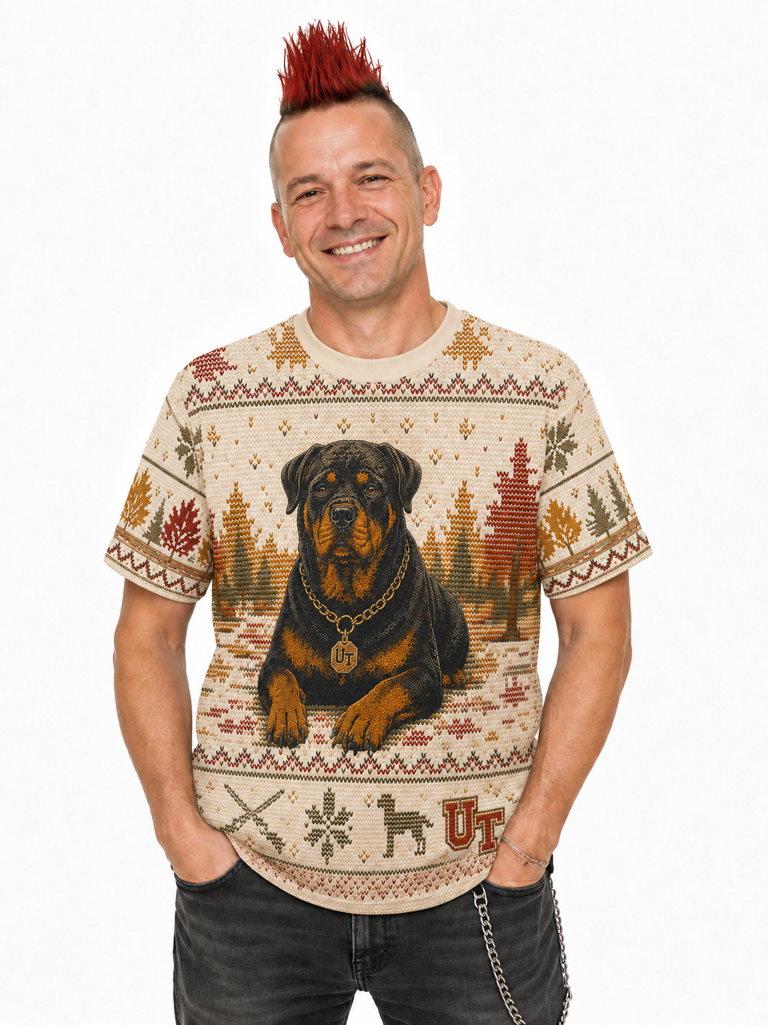 Rottweiler Knit-Style Ugly Sweater Tee