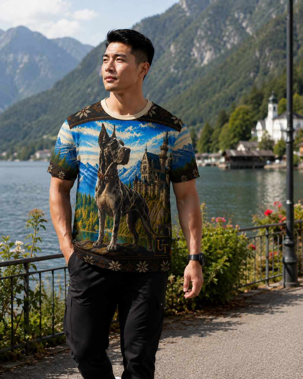 Great Dane knit-style graphic tee detail