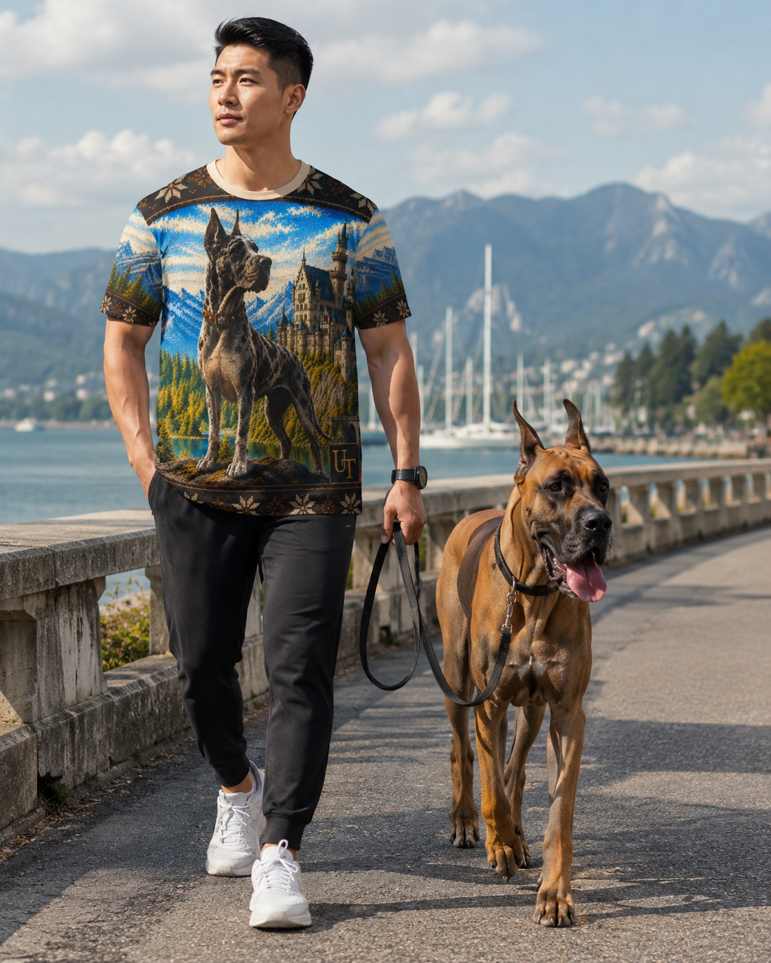 Great Dane castle design tee, back view