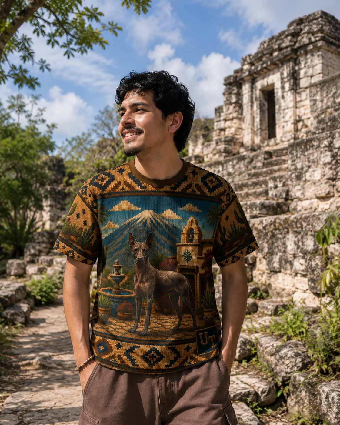 Xolo knit-style graphic tee detail