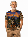 Bernese Mountain Dog all-over print t-shirt with knit-look mountain ledge design