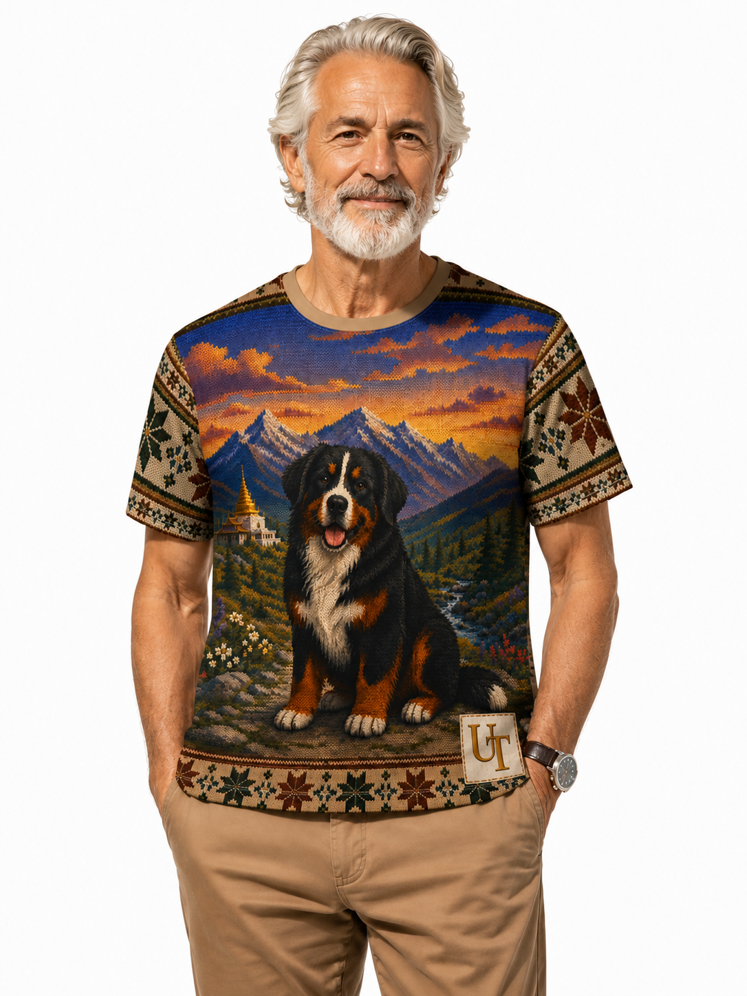 Bernese Mountain Dog Knit-Style Ugly Sweater Tee
