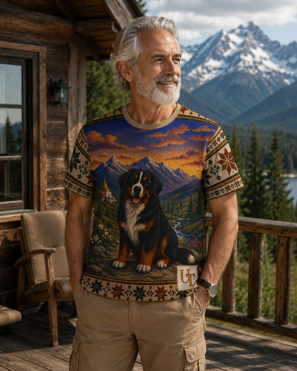 Bernese Mountain Dog knit-style graphic tee detail