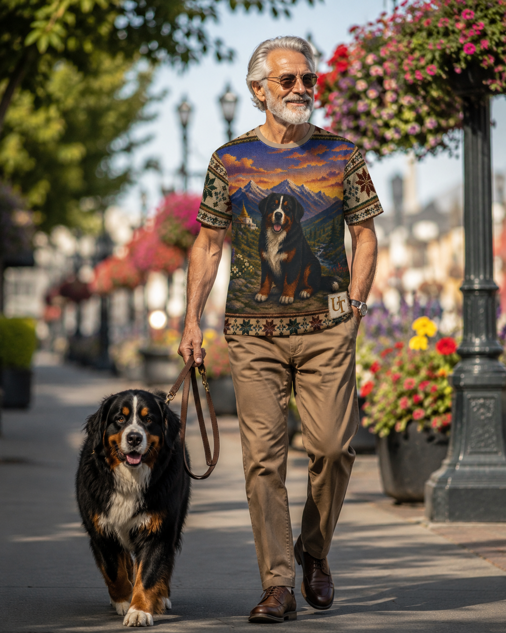 Bernese Mountain Dog mountain design tee, back view