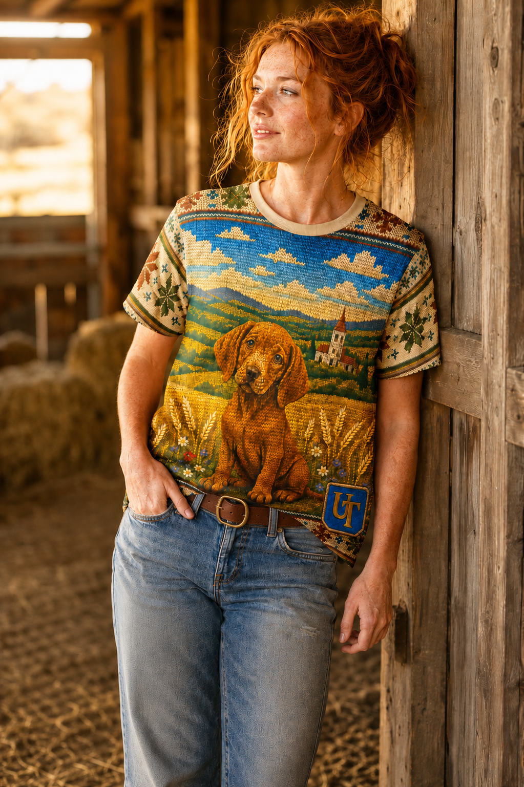 Labrador knit-style graphic tee detail