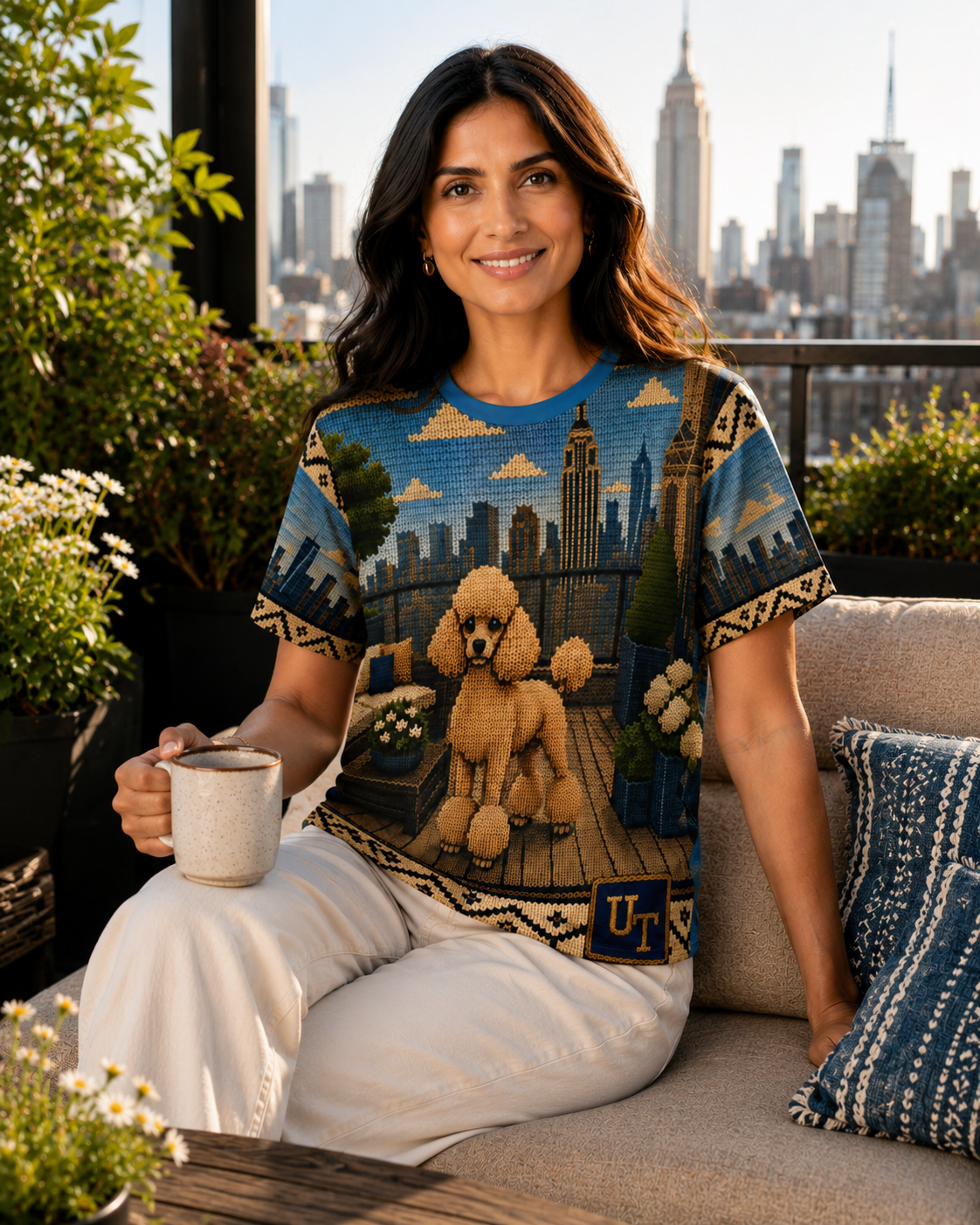 Poodle knit-style graphic tee detail