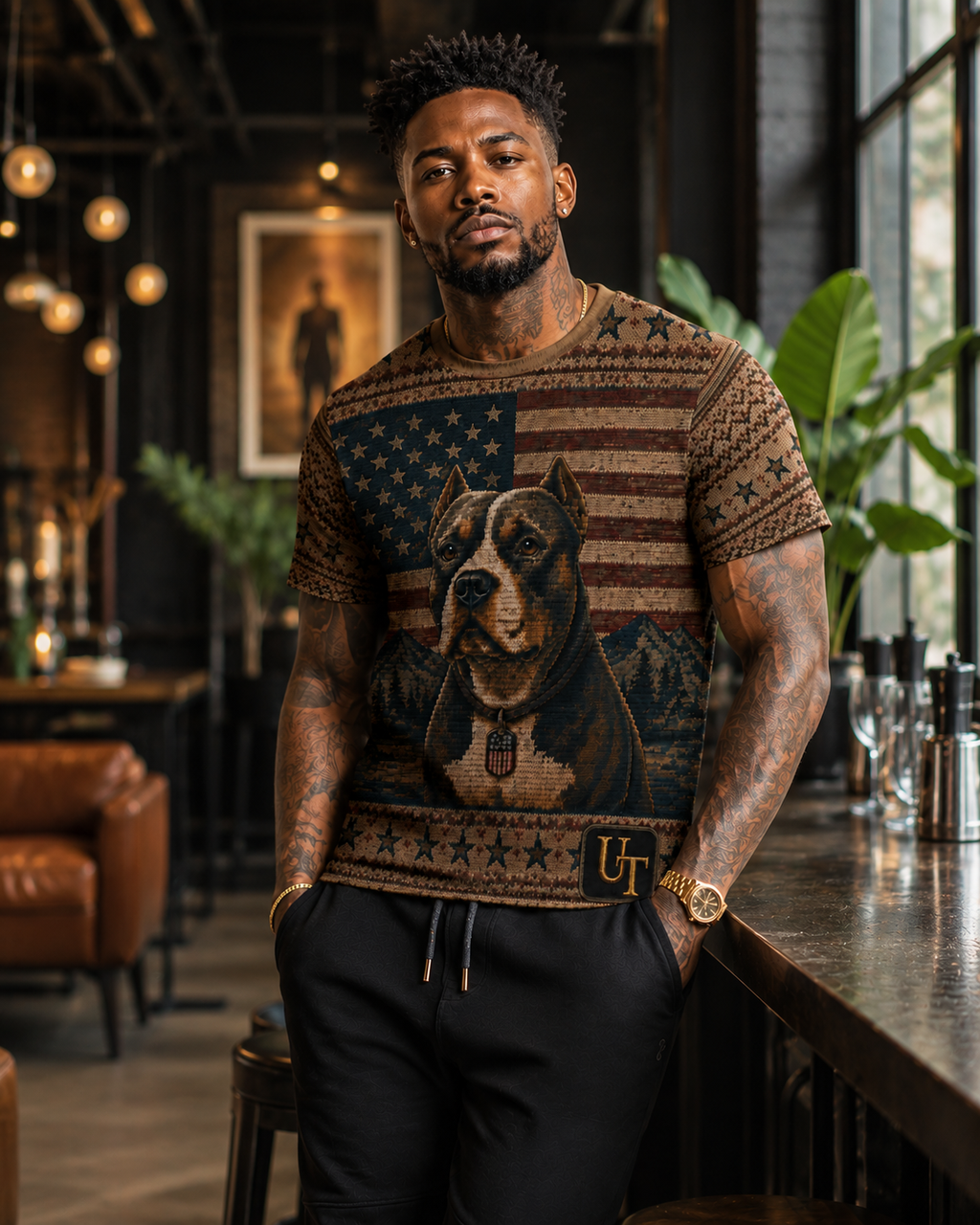 Pitbull knit-style graphic tee detail