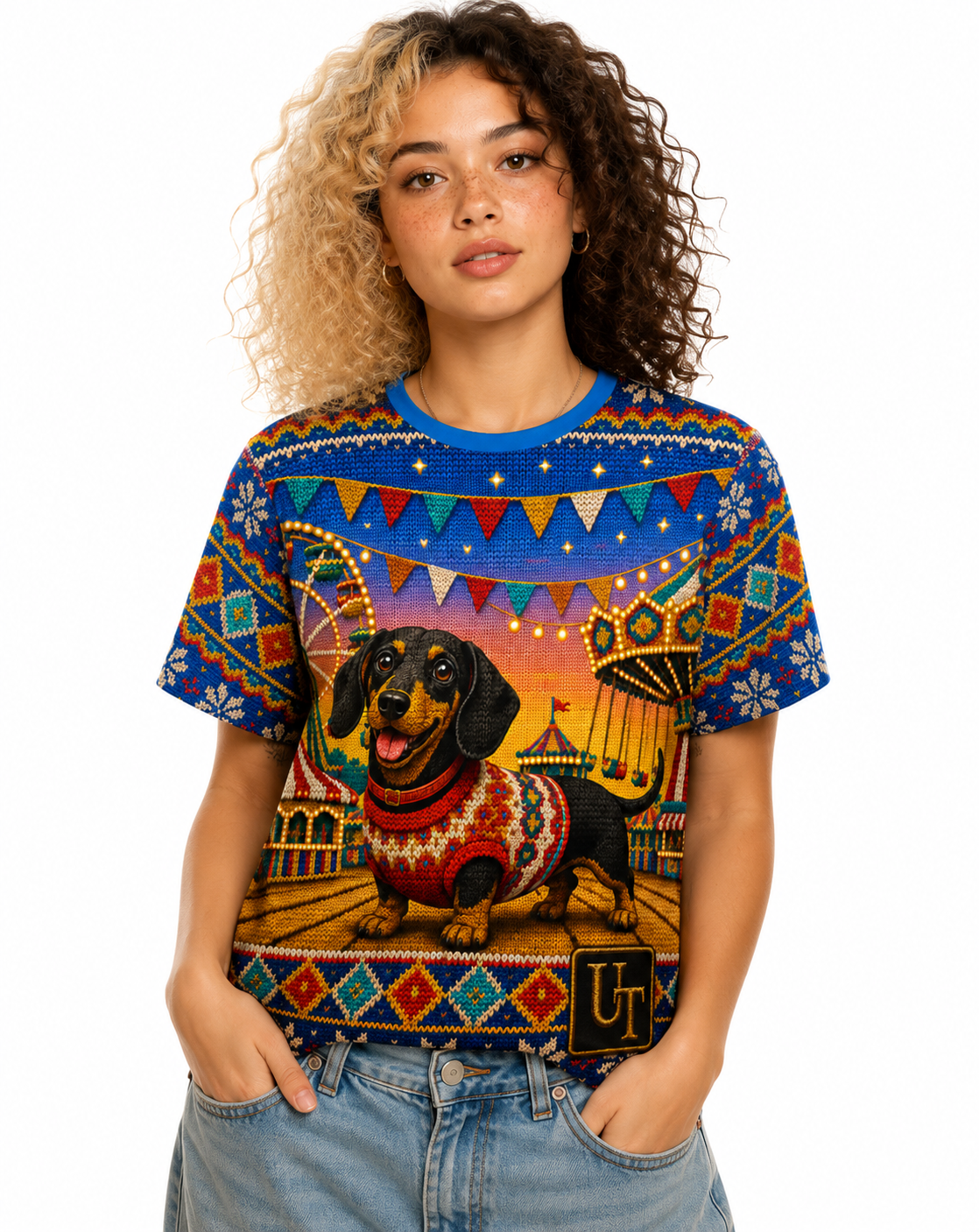 Dachshund Knit-Style Ugly Sweater Tee
