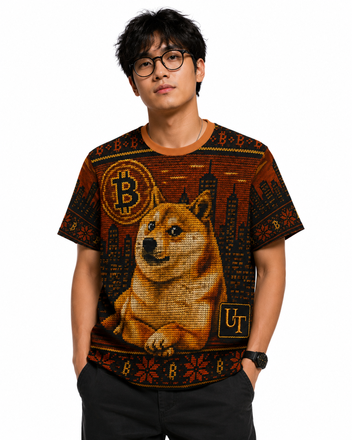 Shiba Inu Knit-Style Ugly Sweater Tee
