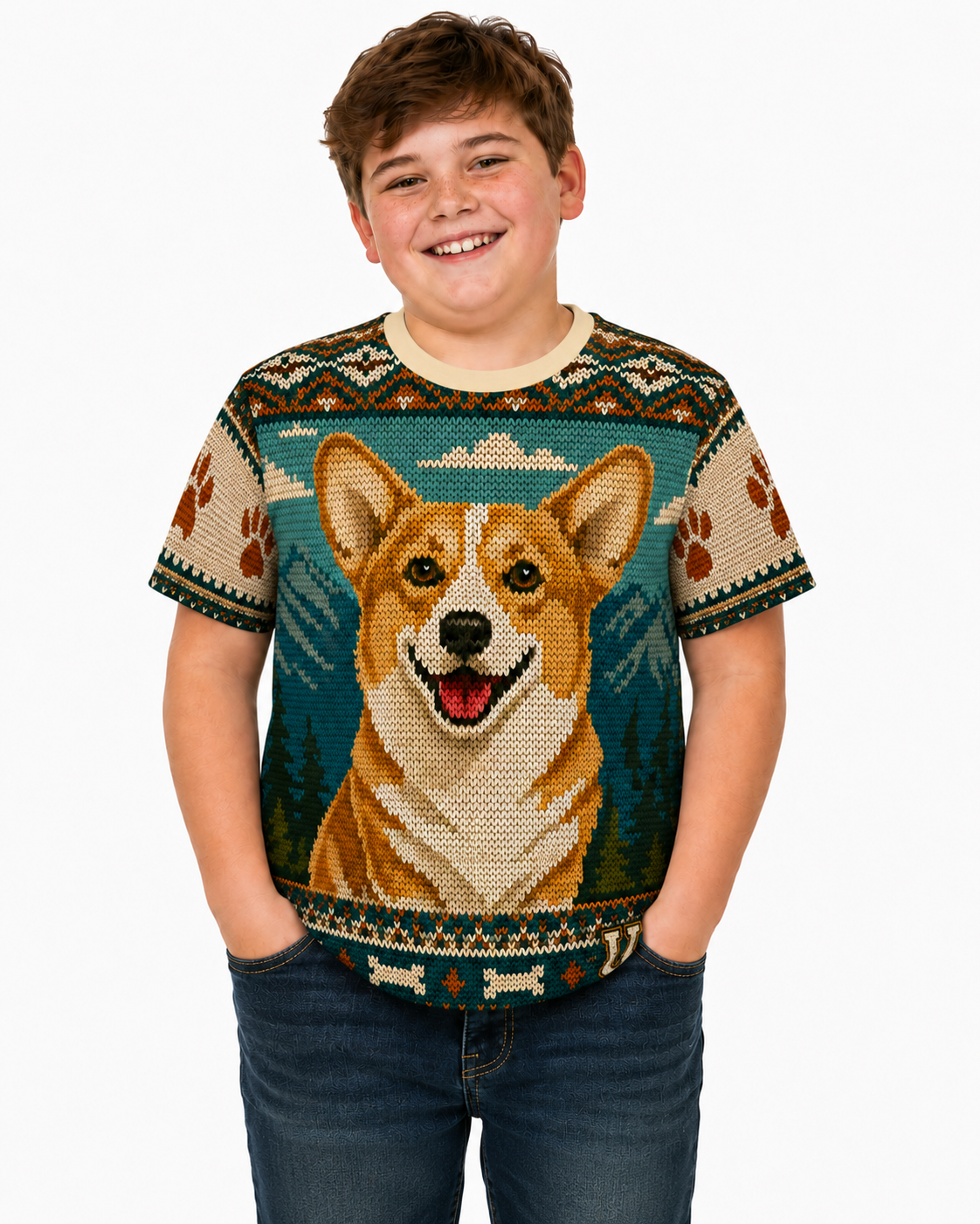 Corgi Knit-Style Ugly Sweater Tee