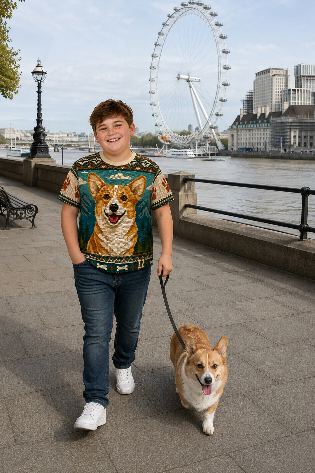 Corgi mountain design tee, back view