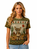 Chihuahua all-over print t-shirt with knit-look desert cactus design