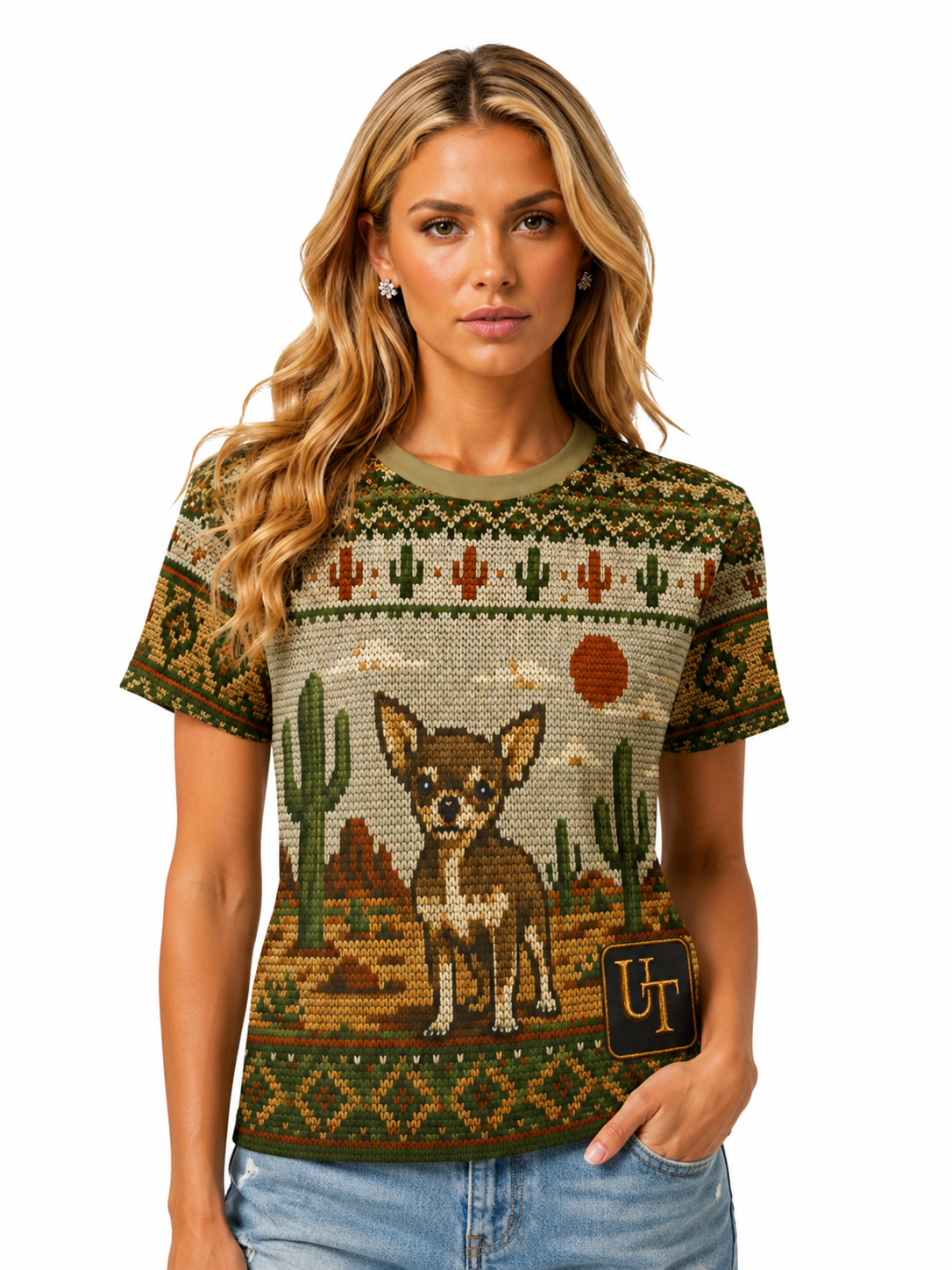 Chihuahua Knit-Style Ugly Sweater Tee
