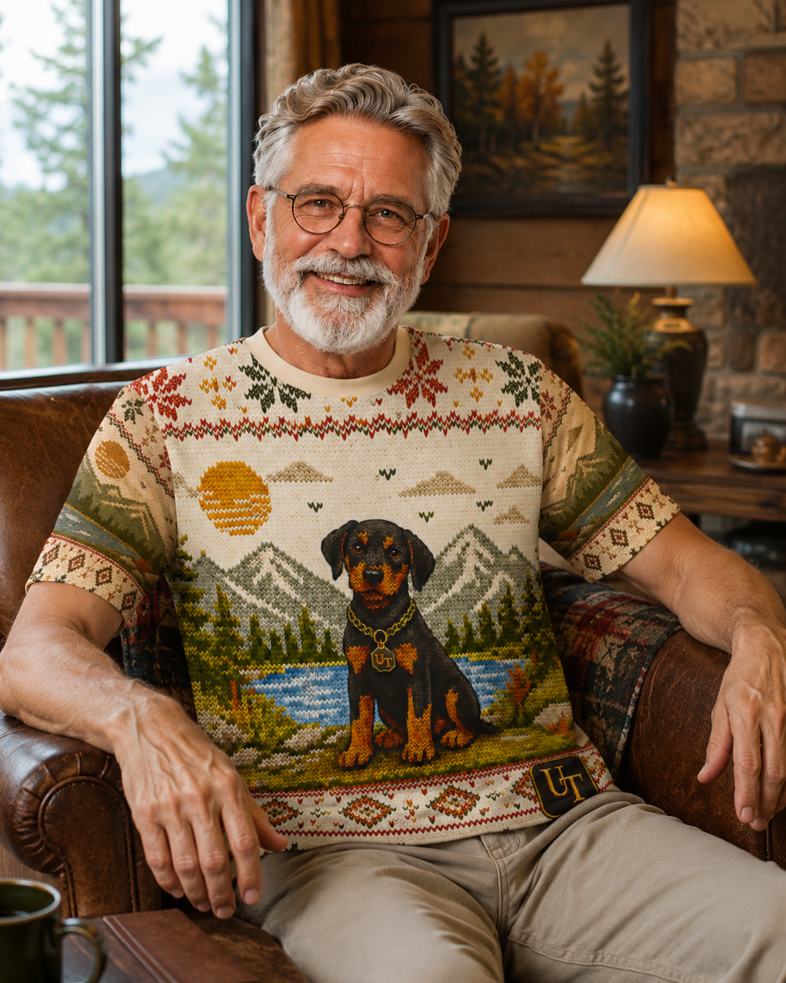 Doberman knit-style graphic tee detail