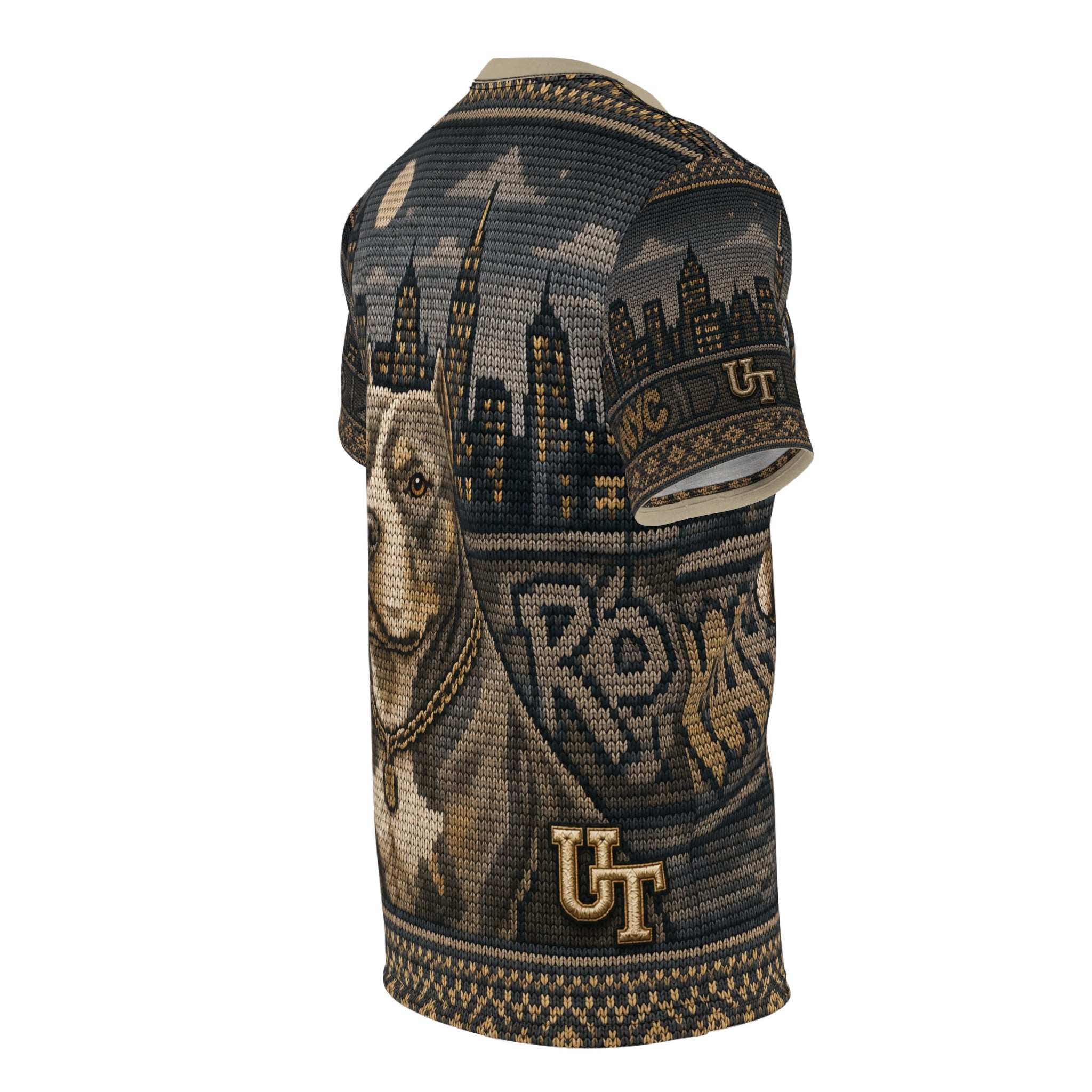 Pitbull Cityscape Knit-Style Ugly Sweater Tee