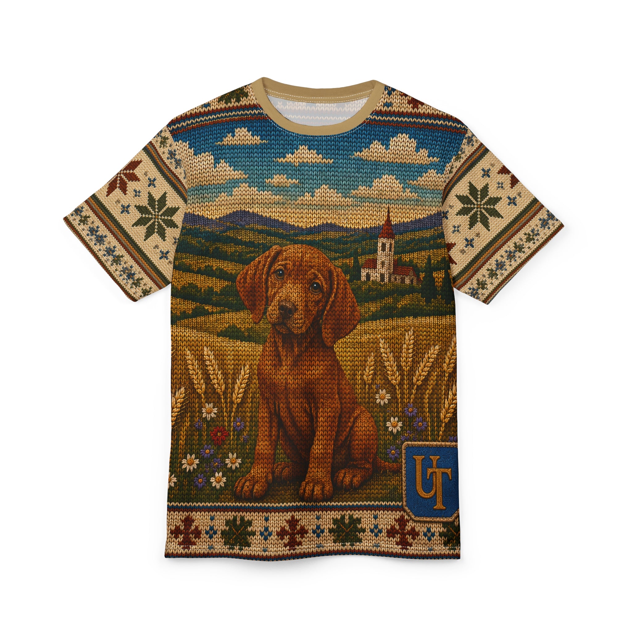 Labrador all-over print tee shown on model