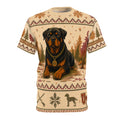 Model wearing Rottweiler knit-look all-over print tee
