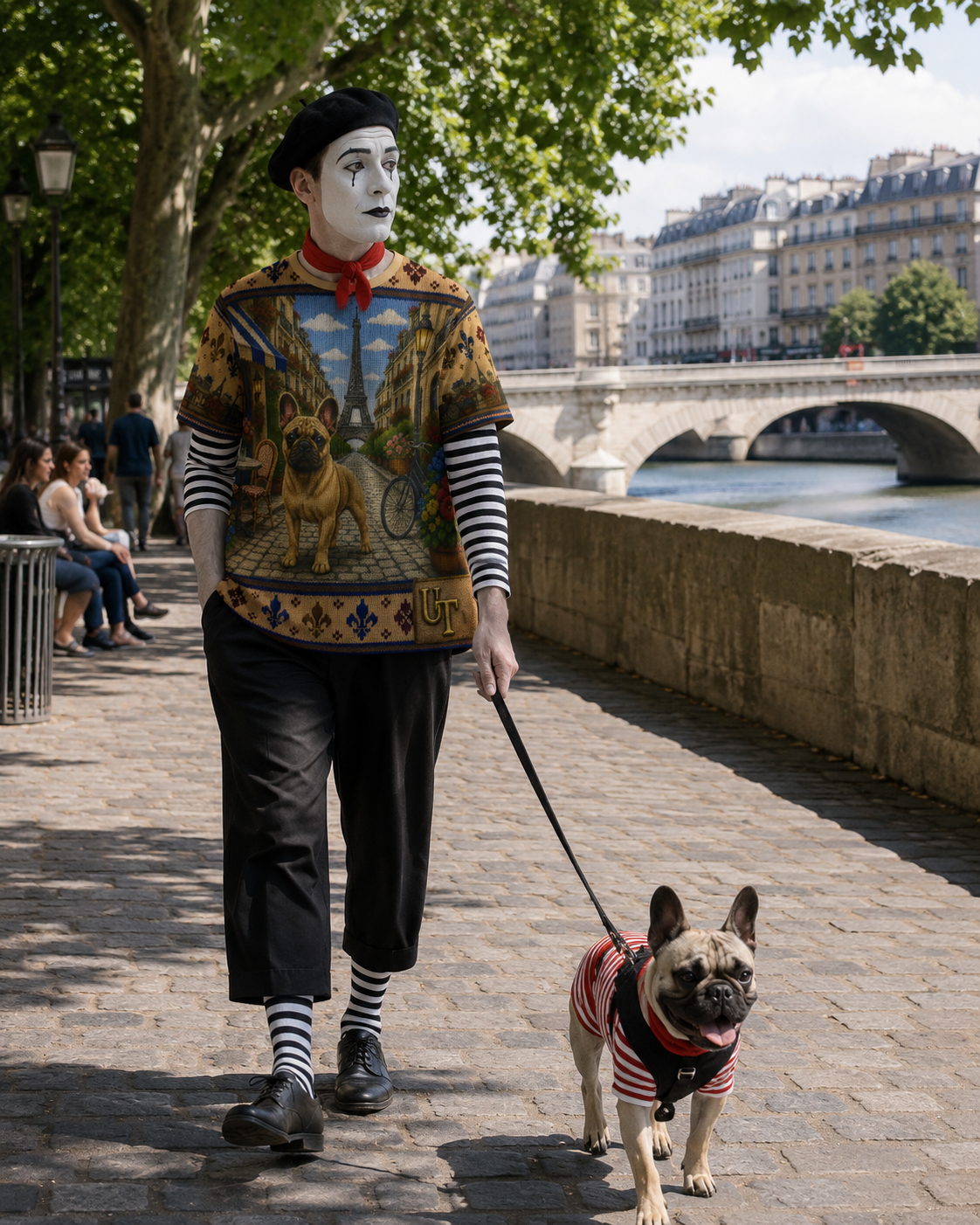 French Bulldog Paris design tee, back view